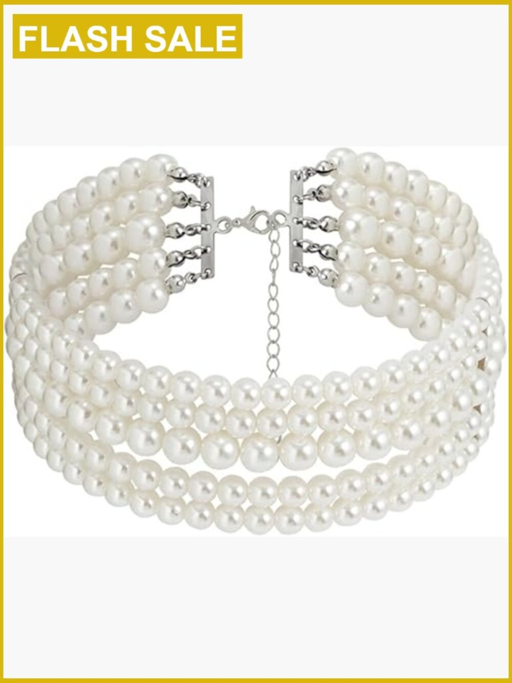 Boho Round Pearl Choker Necklace Multi Strands Vintage Wedding Crystal